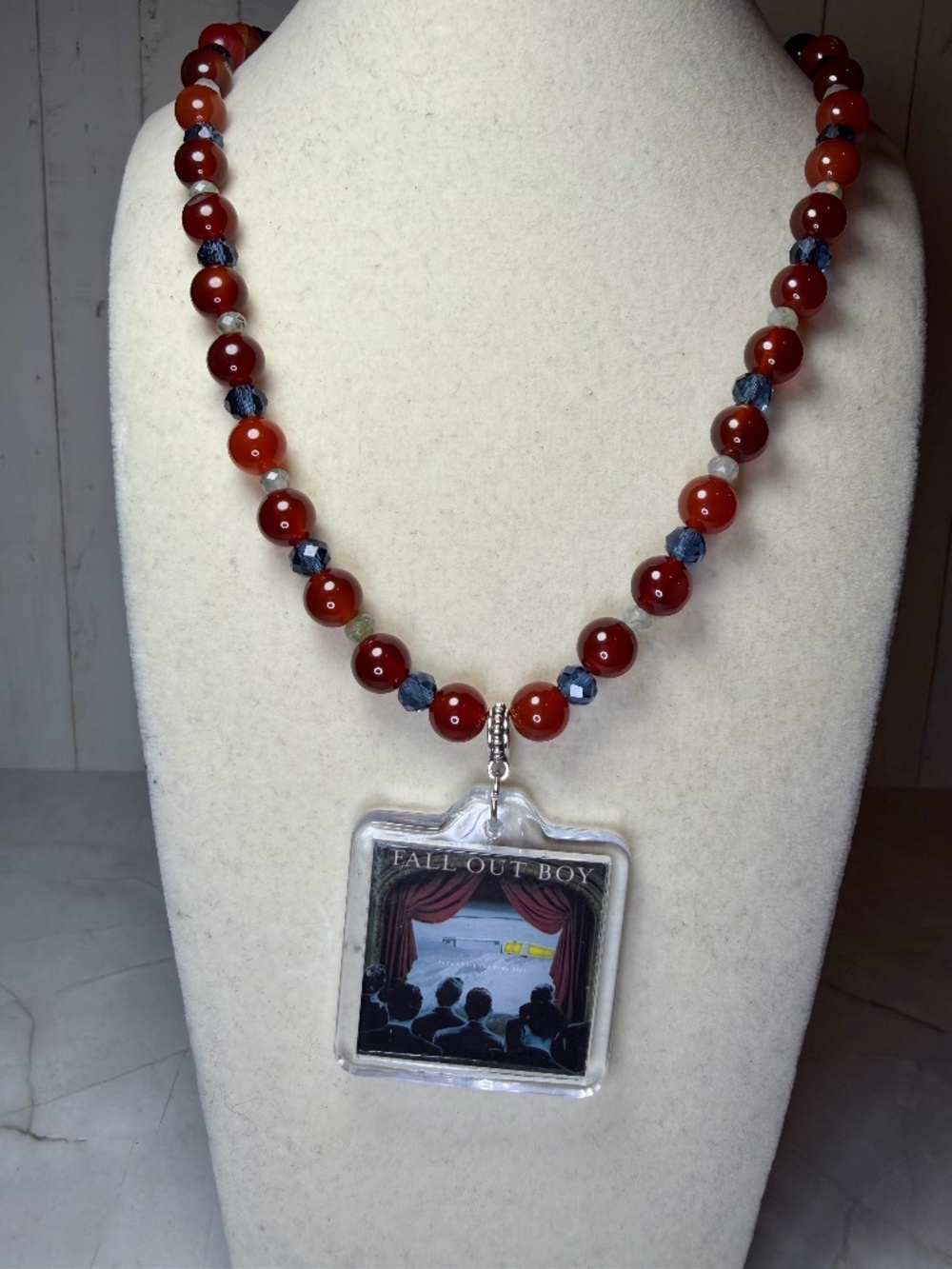 Carnelian 8mm, Dark Sapphire, Spectrolite Cork Tree Necklace